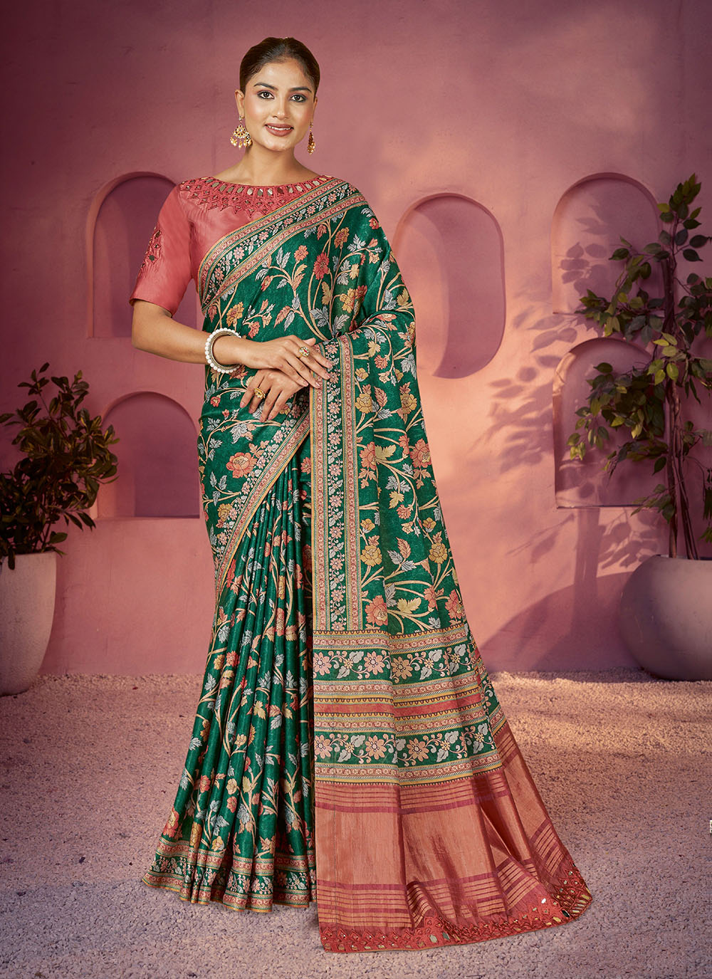 Nakshatra Green Satin Silk Saree