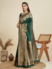 Nakshatra Green Kanjivaram Silk Saree with Classic Zari Weaving