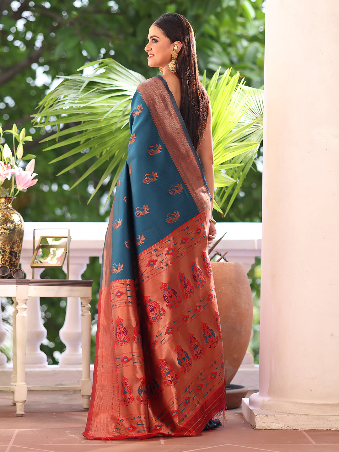 Nakshatra Teal Silk Saree Trendy Festive Look