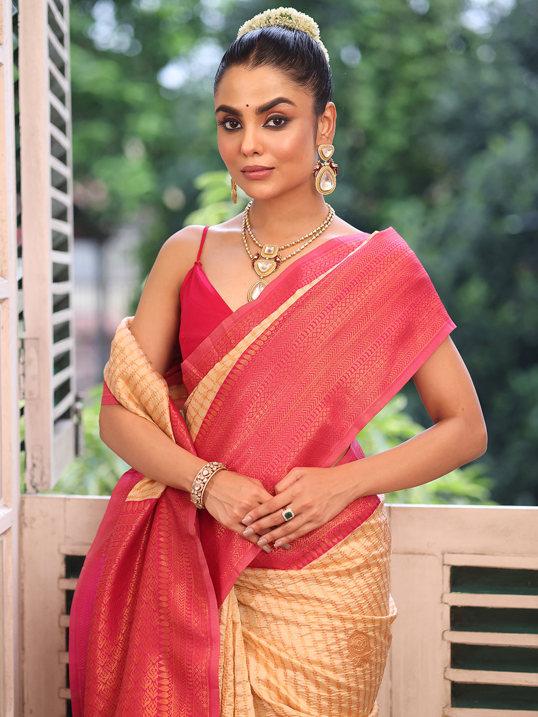 Nakshatra Cream Silk Saree Traditional Festive Wear