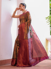 Nakshatra Copper Brown Silk Saree Elegant Handwoven Attire