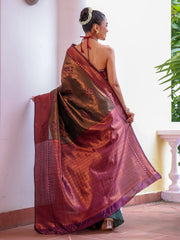 Nakshatra Copper Brown Silk Saree Elegant Handwoven Attire