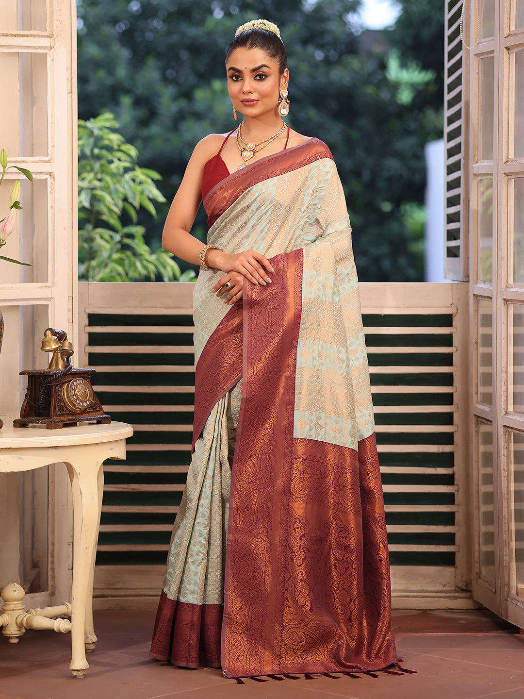 Nakshatra Beige Silk Saree Sophisticated Party Look