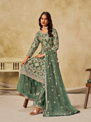 Nakshatra Pista Green Designer Suit with Heavy Net Embroidery
