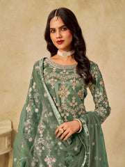Nakshatra Pista Green Designer Suit with Heavy Net Embroidery