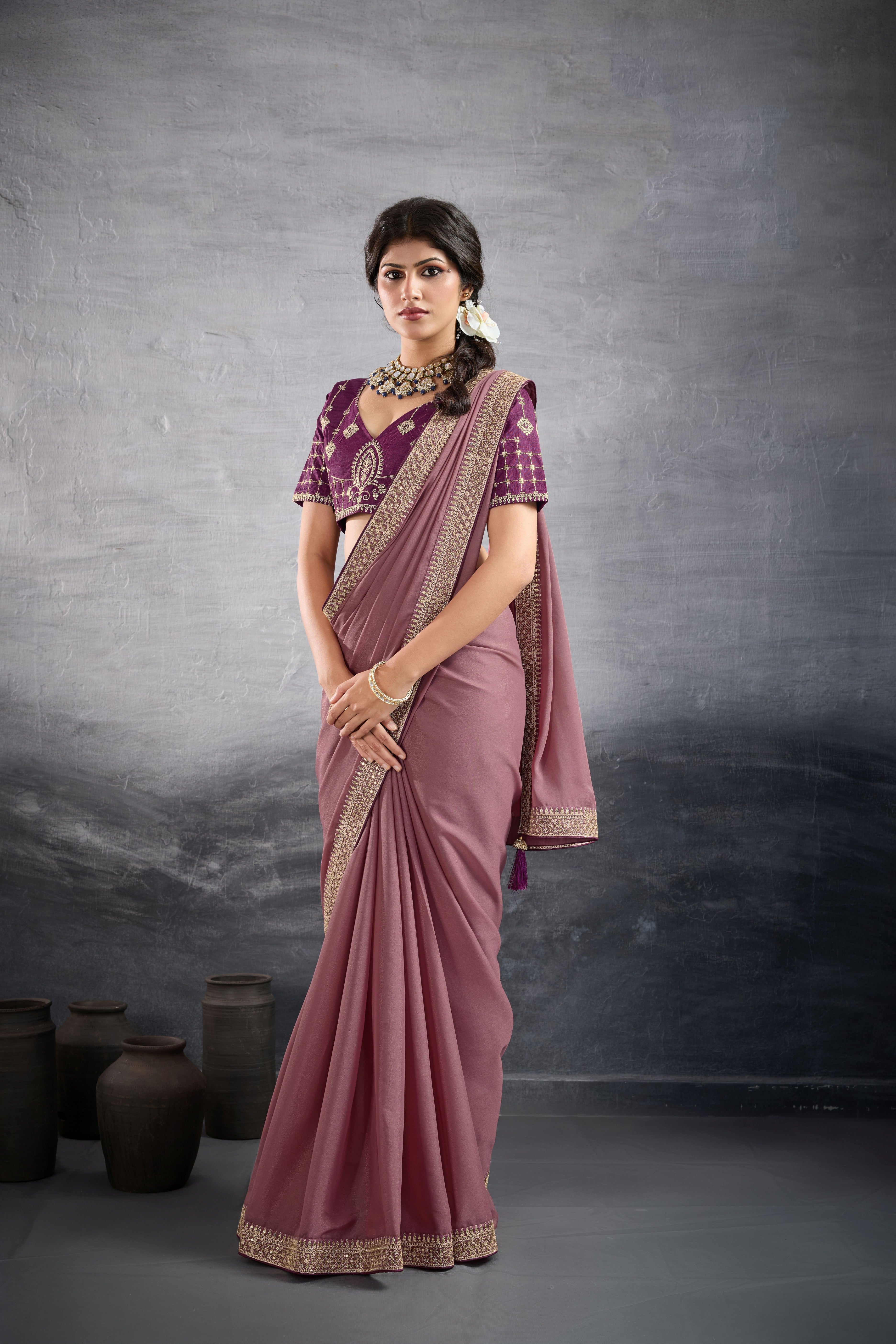 Nakshatra Onion Pink Georgette Bollywood Saree