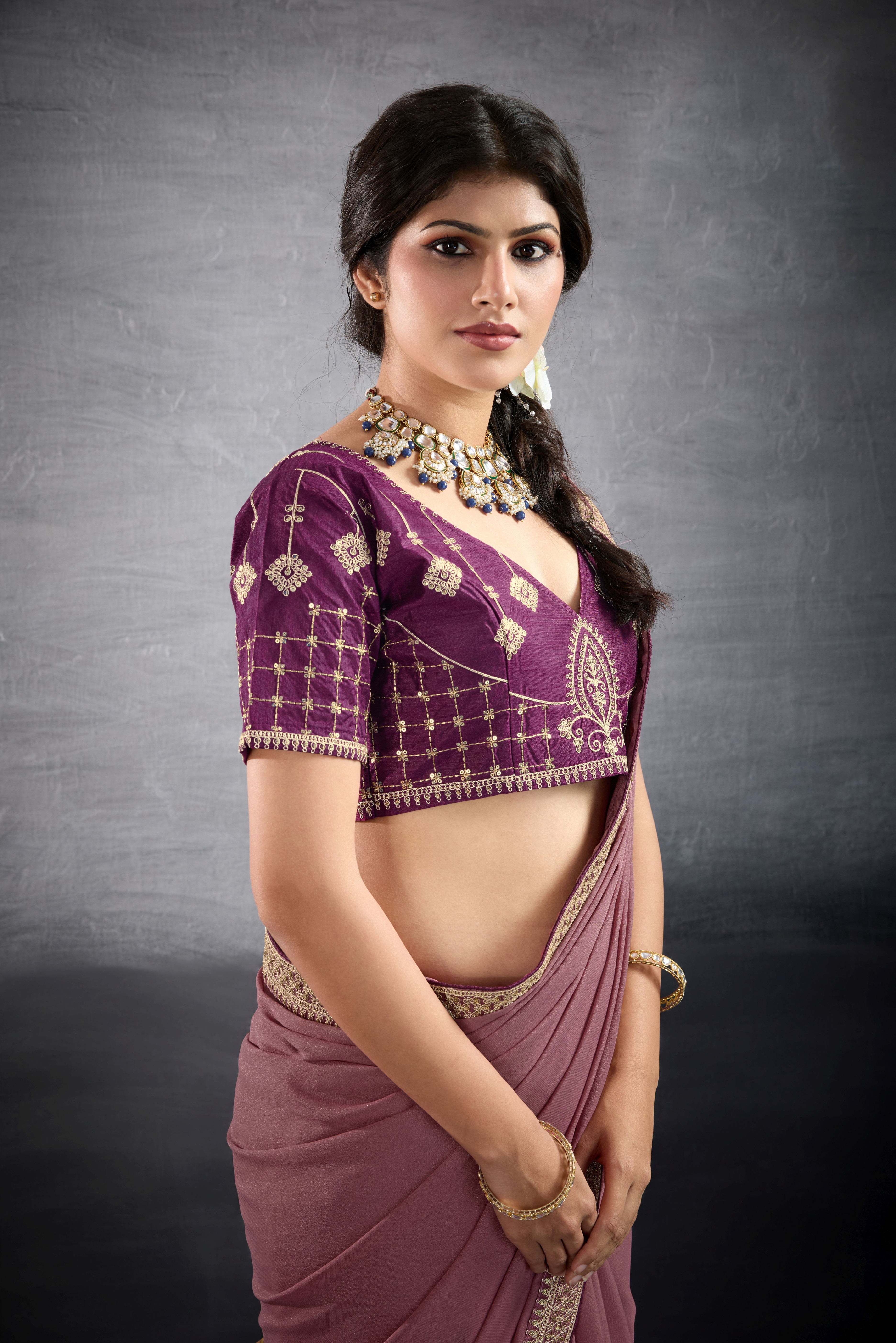 Nakshatra Onion Pink Georgette Bollywood Saree