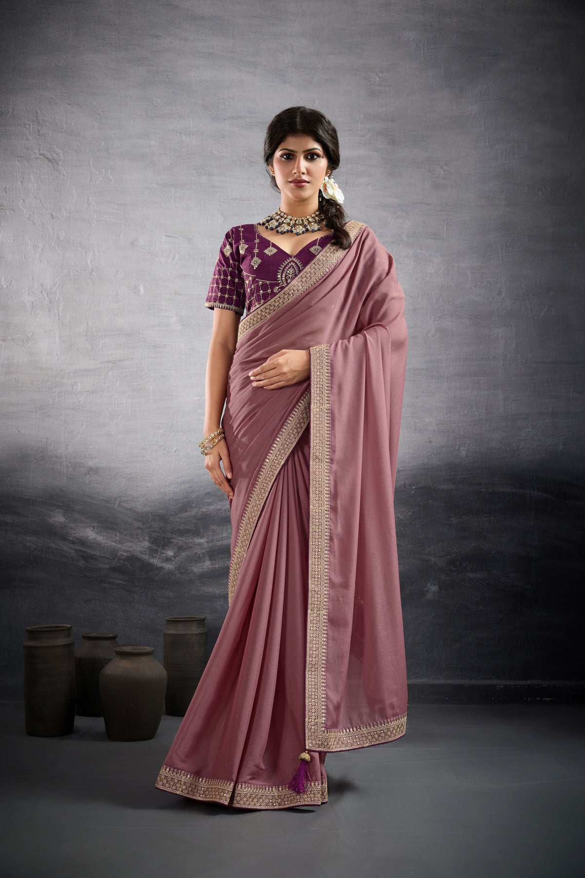 Nakshatra Onion Pink Georgette Bollywood Saree