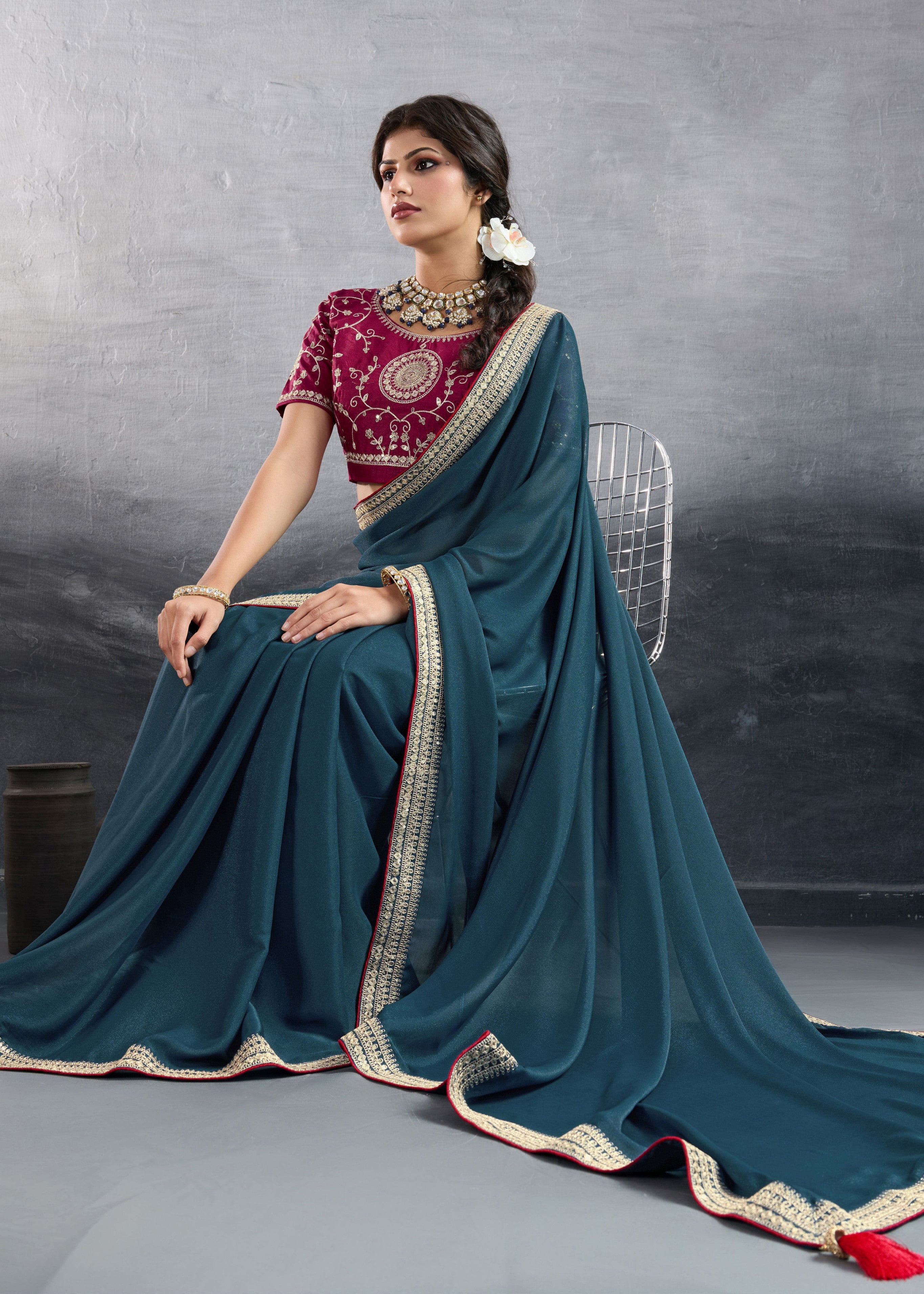 Nakshatra Teal Blue Designer Georgette Saree