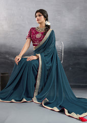 Nakshatra Teal Blue Designer Georgette Saree