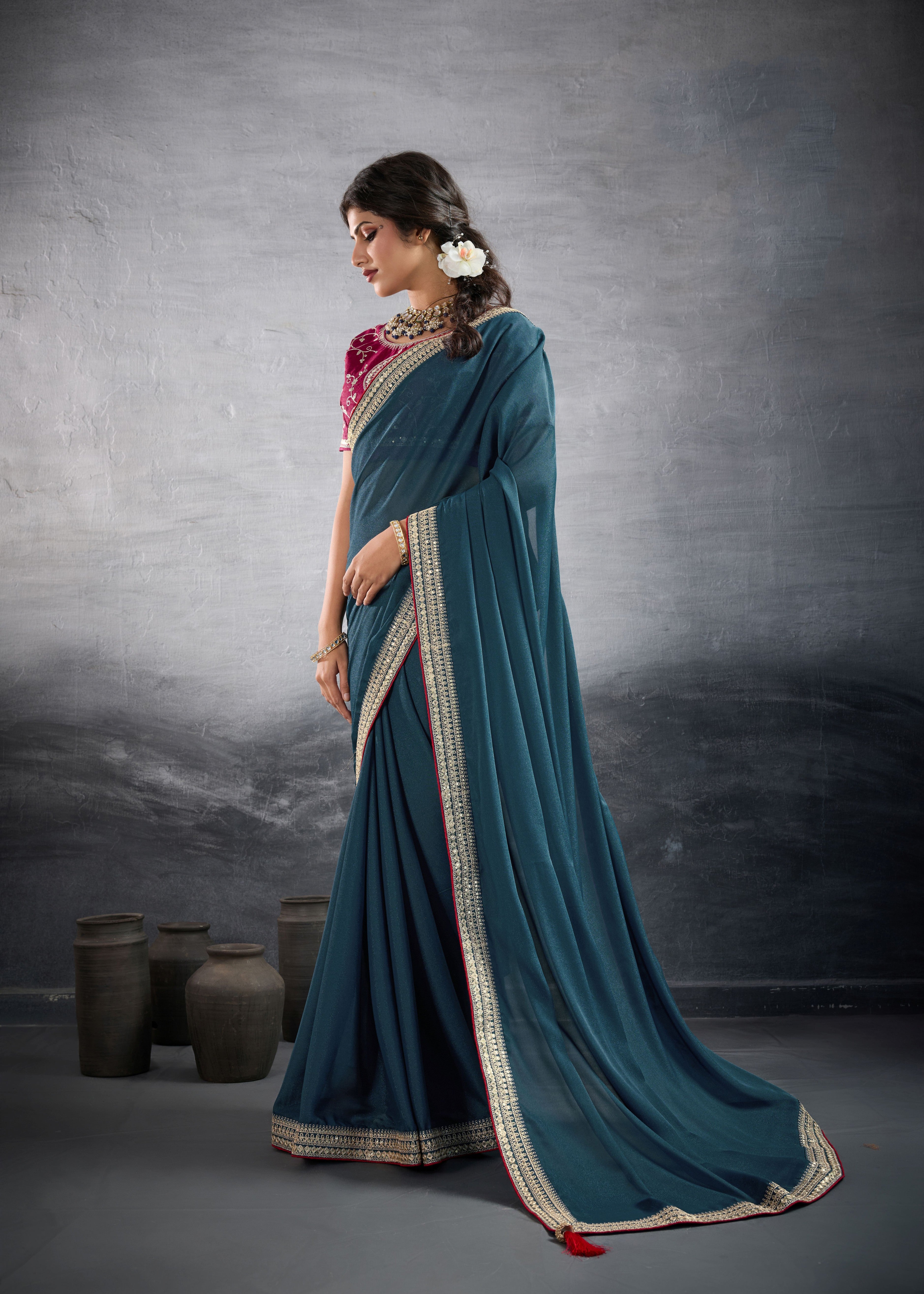 Nakshatra Teal Blue Designer Georgette Saree