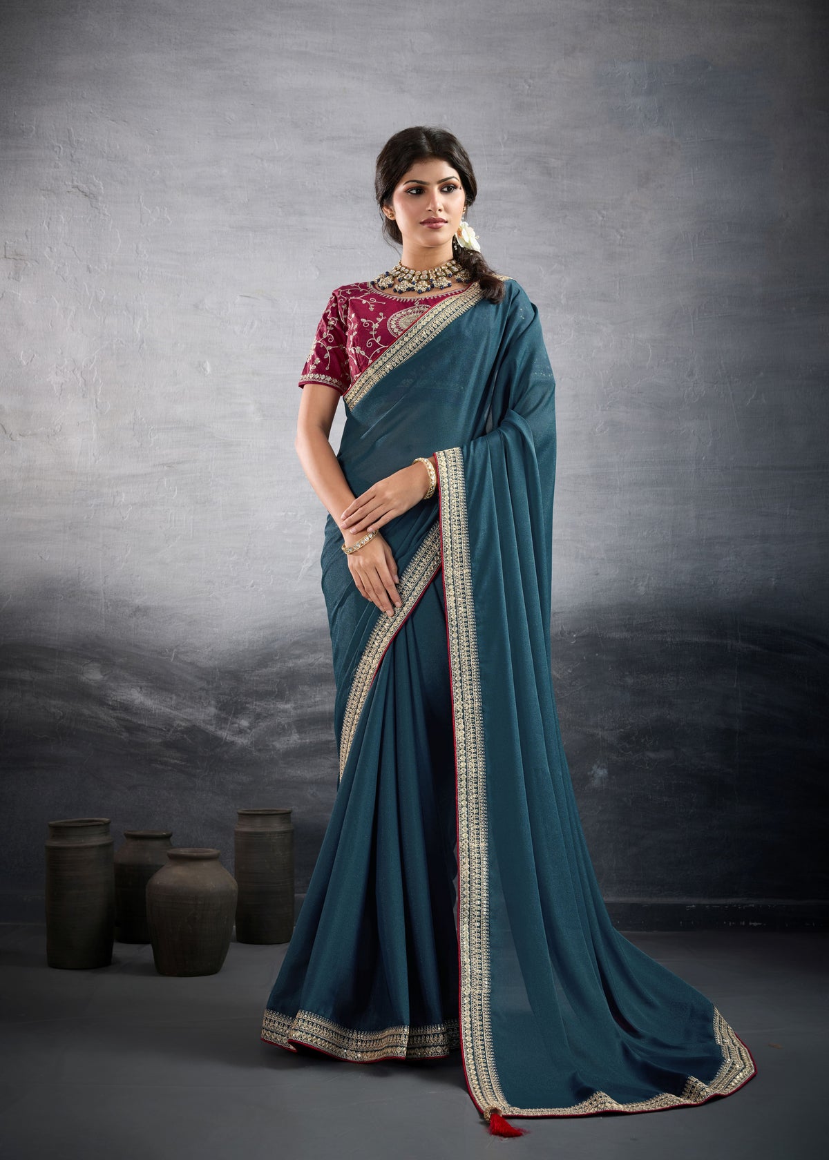 Nakshatra Teal Blue Designer Georgette Saree