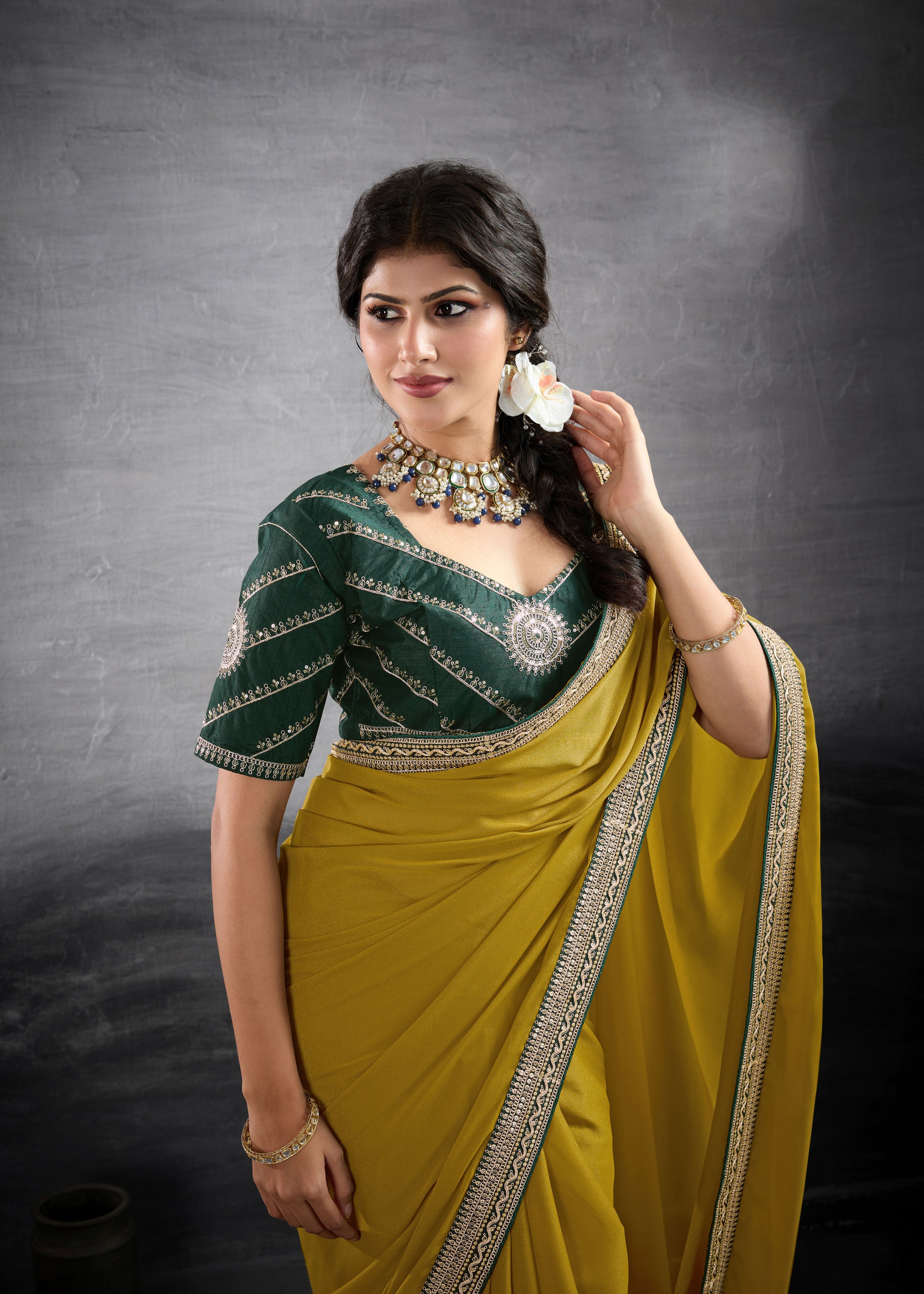 Nakshatra Mustard Yellow Festive Saree