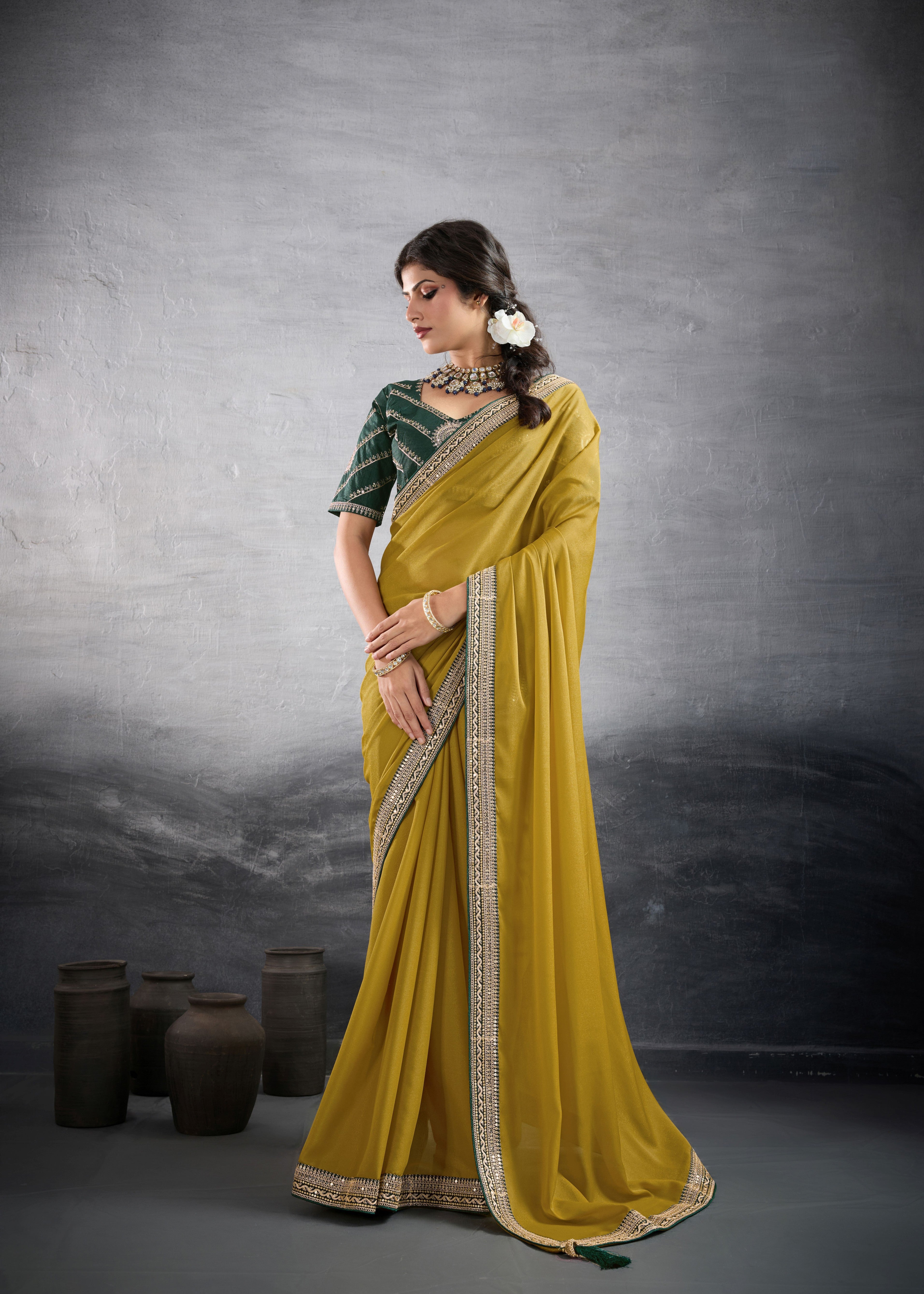 Nakshatra Mustard Yellow Festive Saree