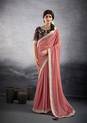 Nakshatra Pink Lace Work Party Saree