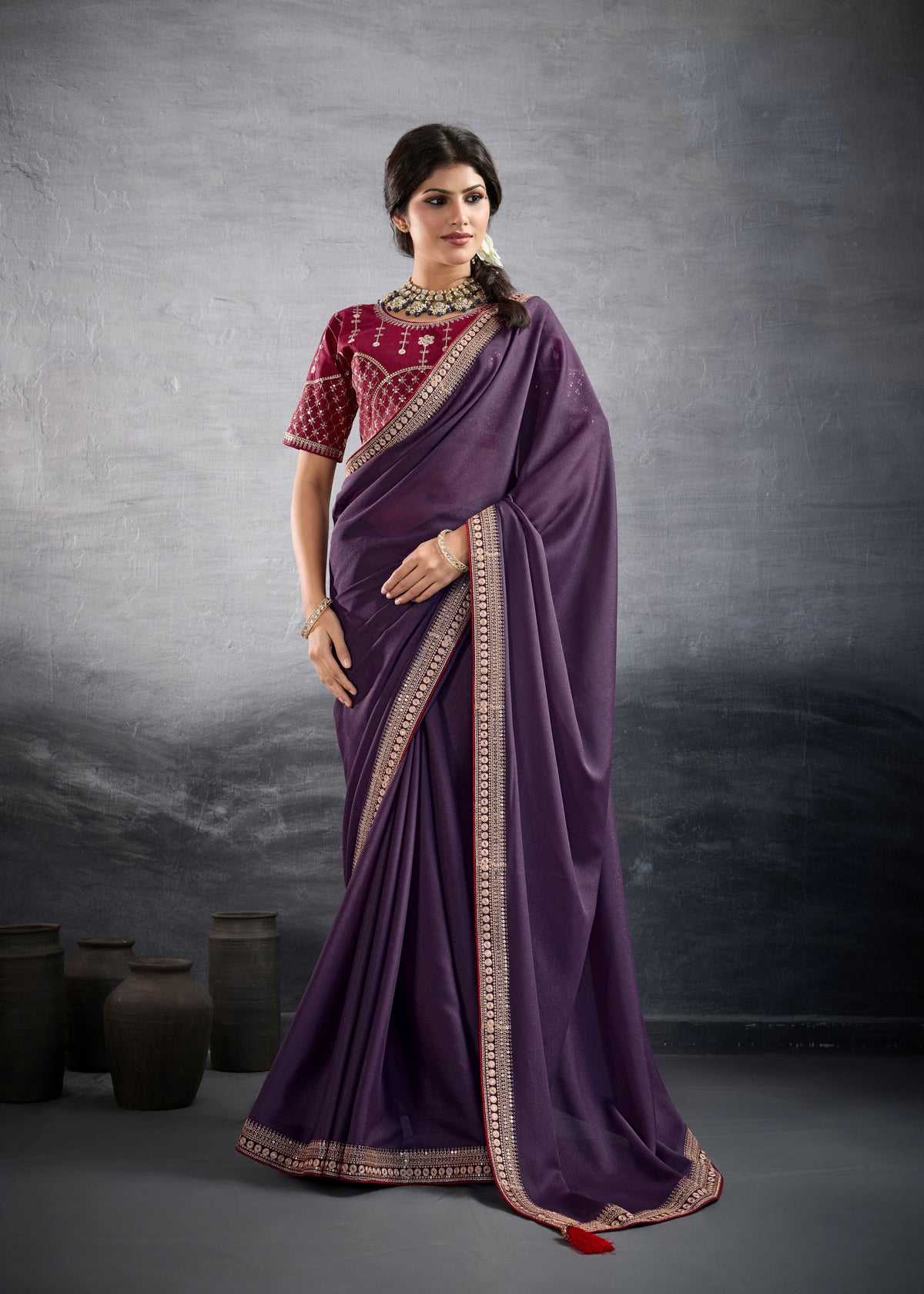 Nakshatra Royal Purple Lace Party Saree