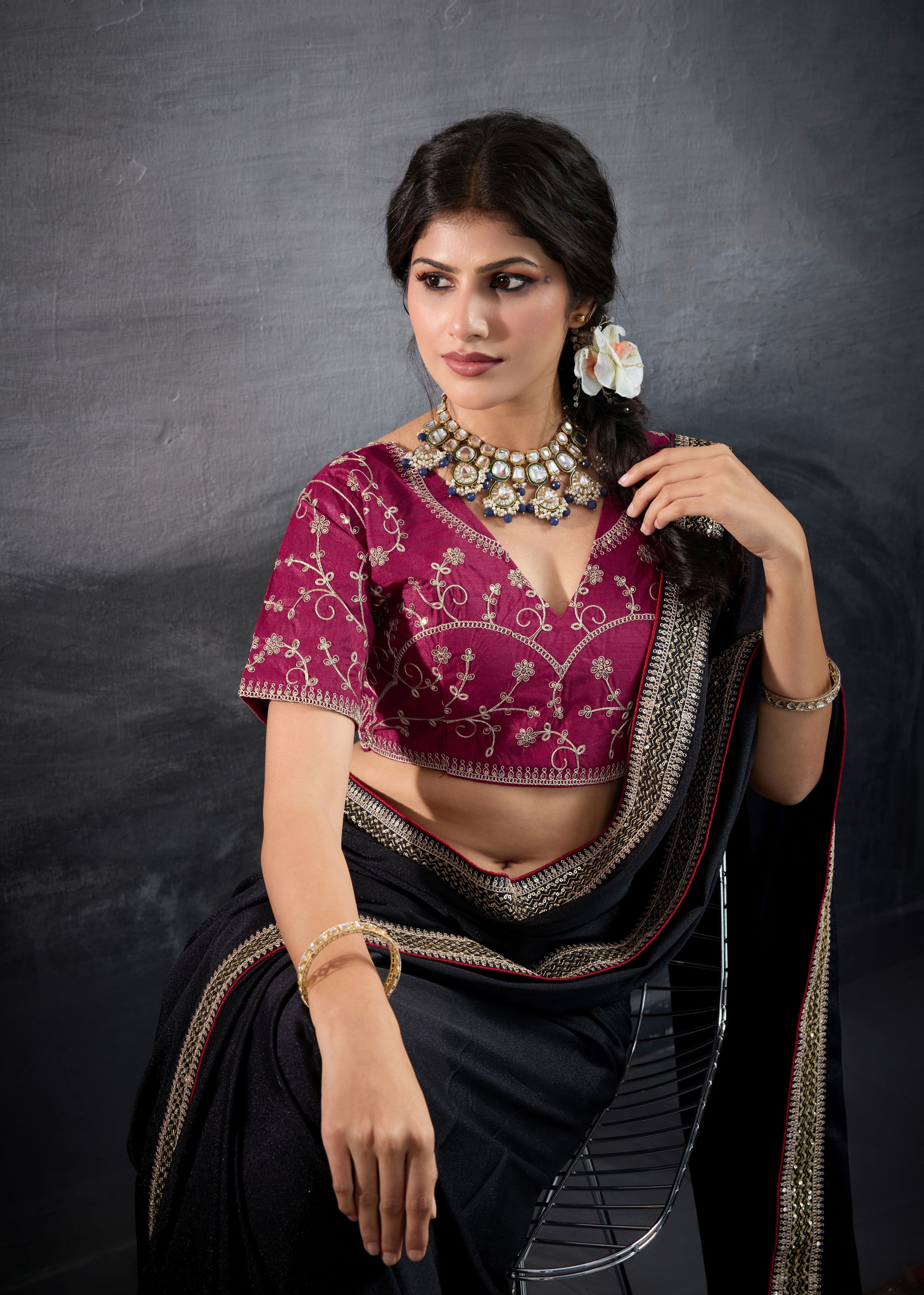 Nakshatra Black Georgette Sequin Party Saree