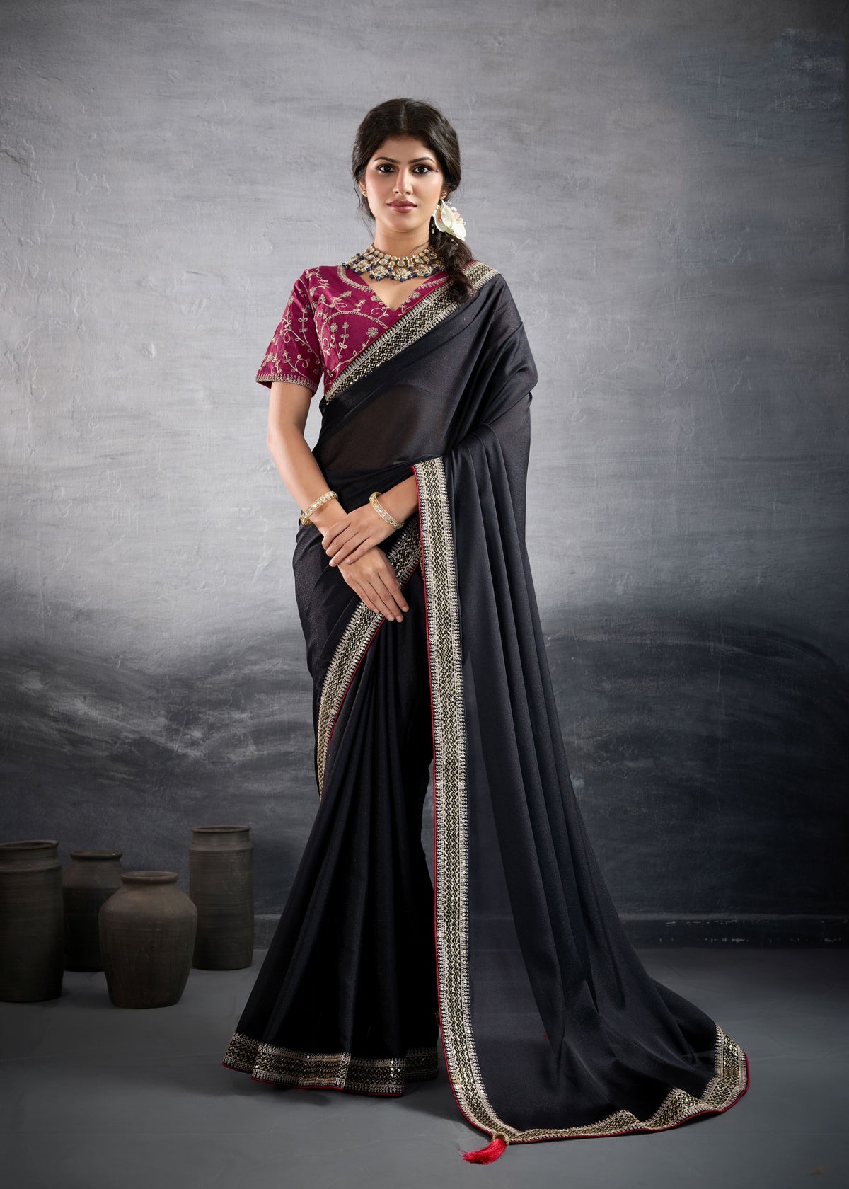 Nakshatra Black Georgette Sequin Party Saree