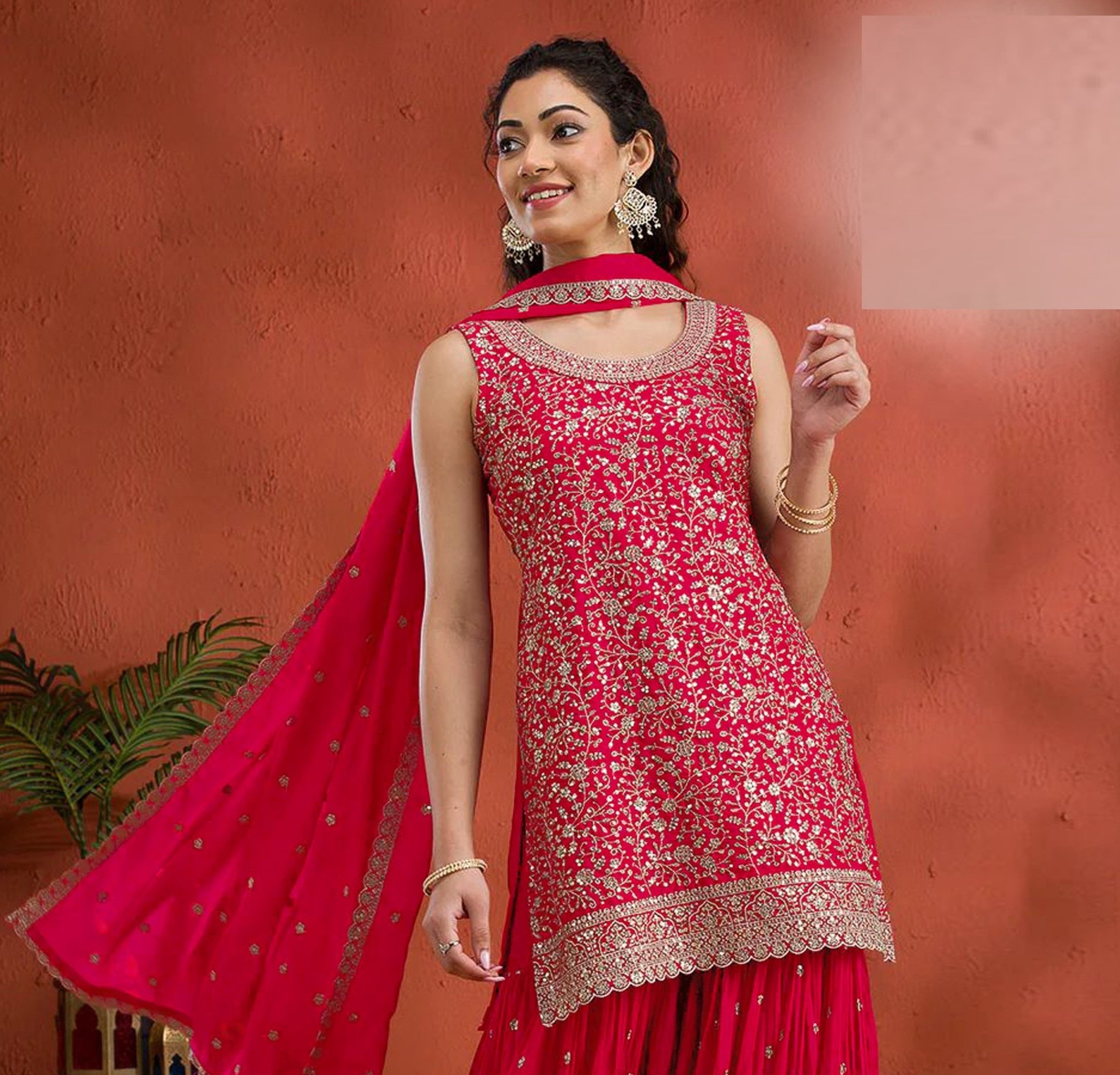 Nakshatra Red Sequin Embroidered Palazzo Suit for Women
