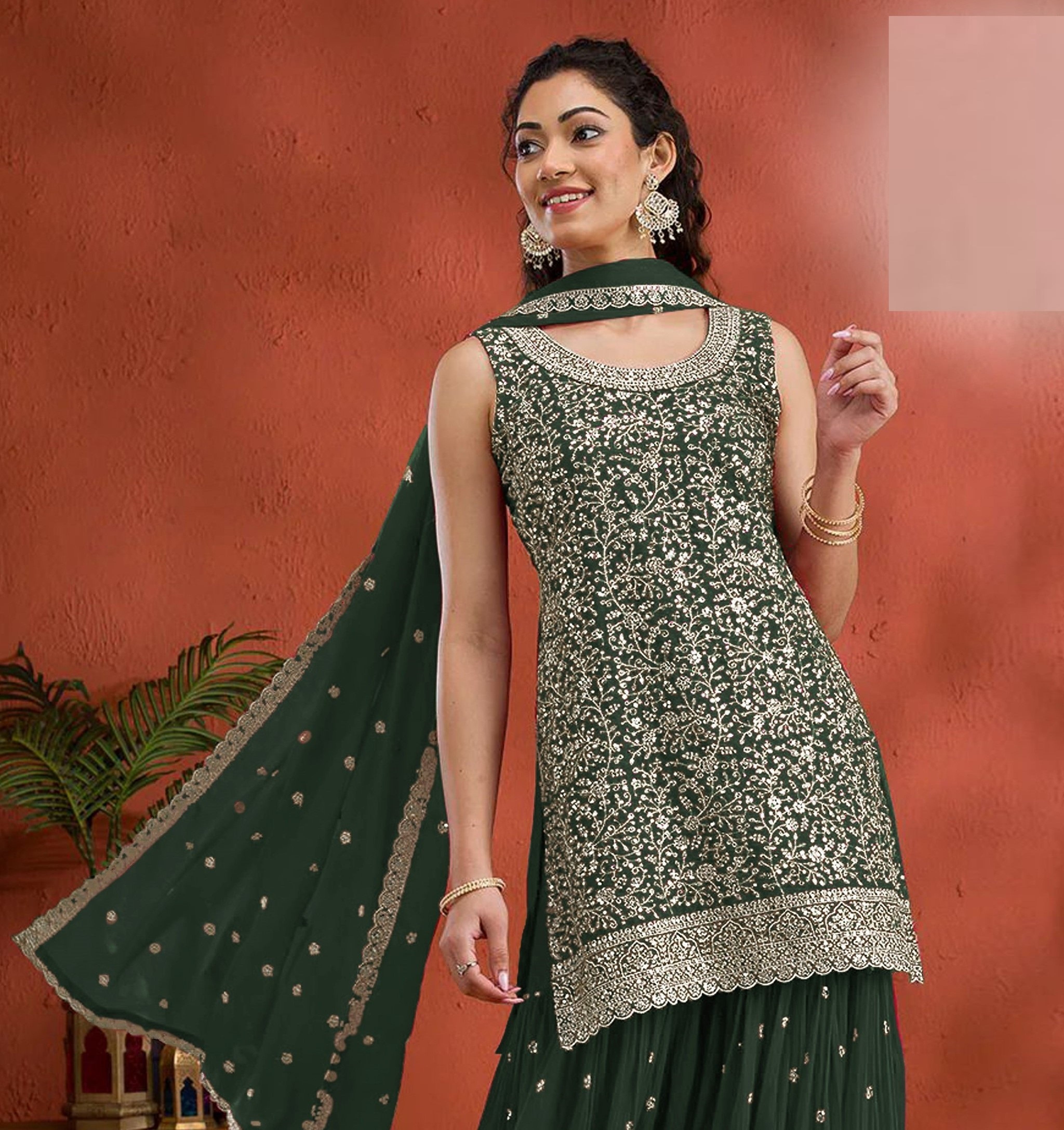 Nakshatra Green Embroidered Designer Palazzo Suit for Women