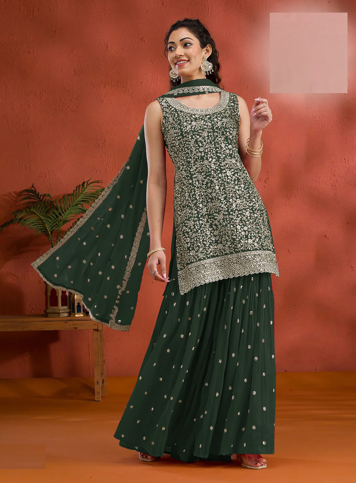 Nakshatra Green Embroidered Designer Palazzo Suit for Women