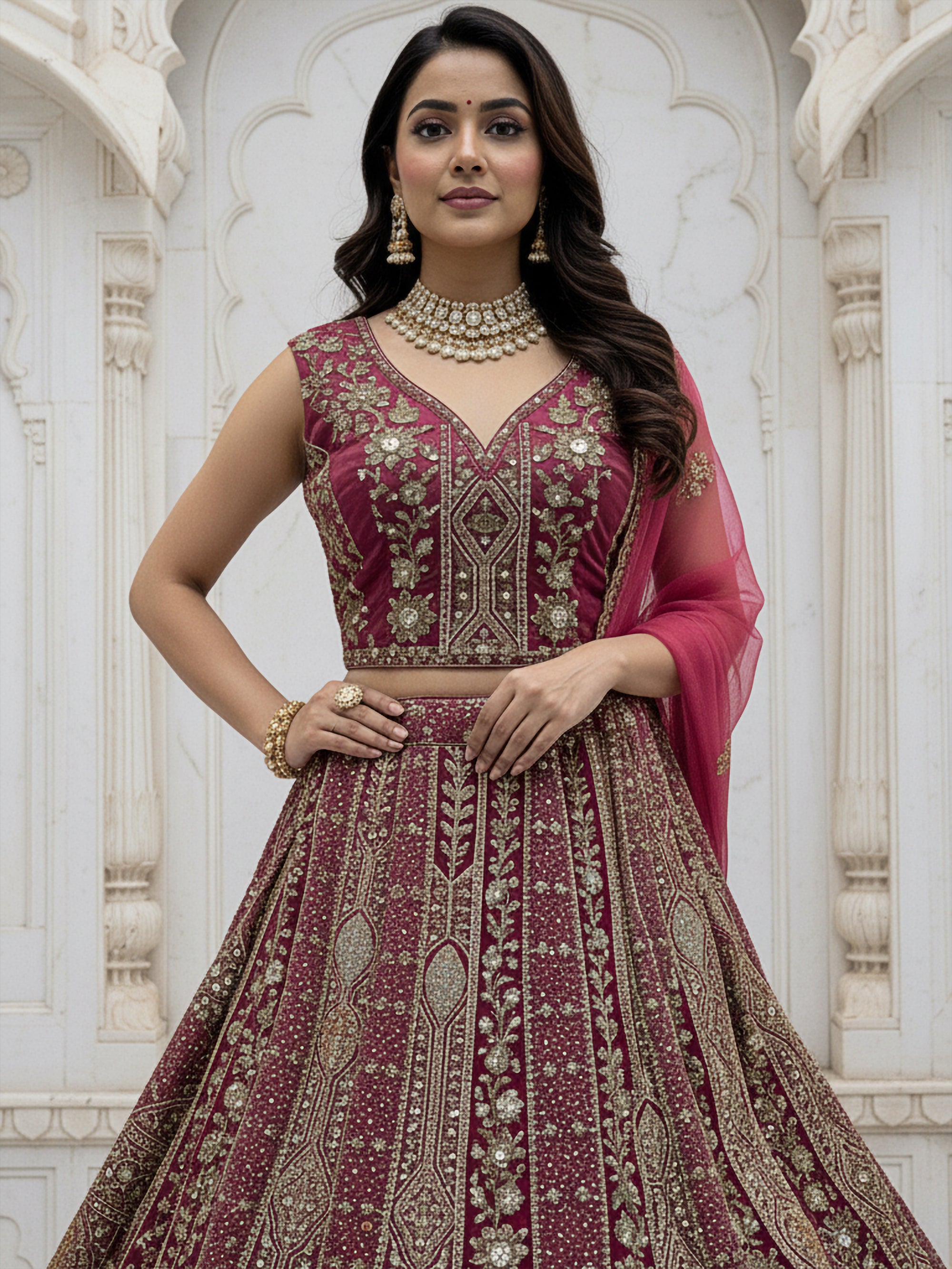 Nakshatra Pink Hand-Embroidered Organza Lehenga Set