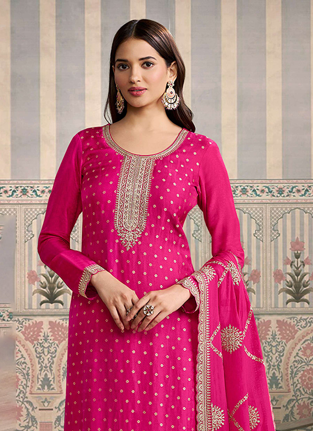 Nakshatra Red Viscose Chiniya Silk Suit Set