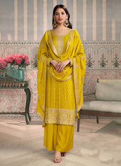 Nakshatra Yellow Viscose Chiniya Silk Suit Set