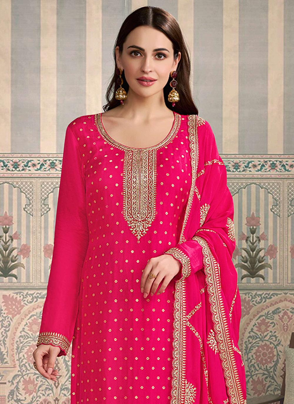 Nakshatra Pink Viscose Chiniya Silk Suit Set