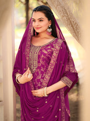 Nakshatra Purple Viscose Jaquard Suit Set