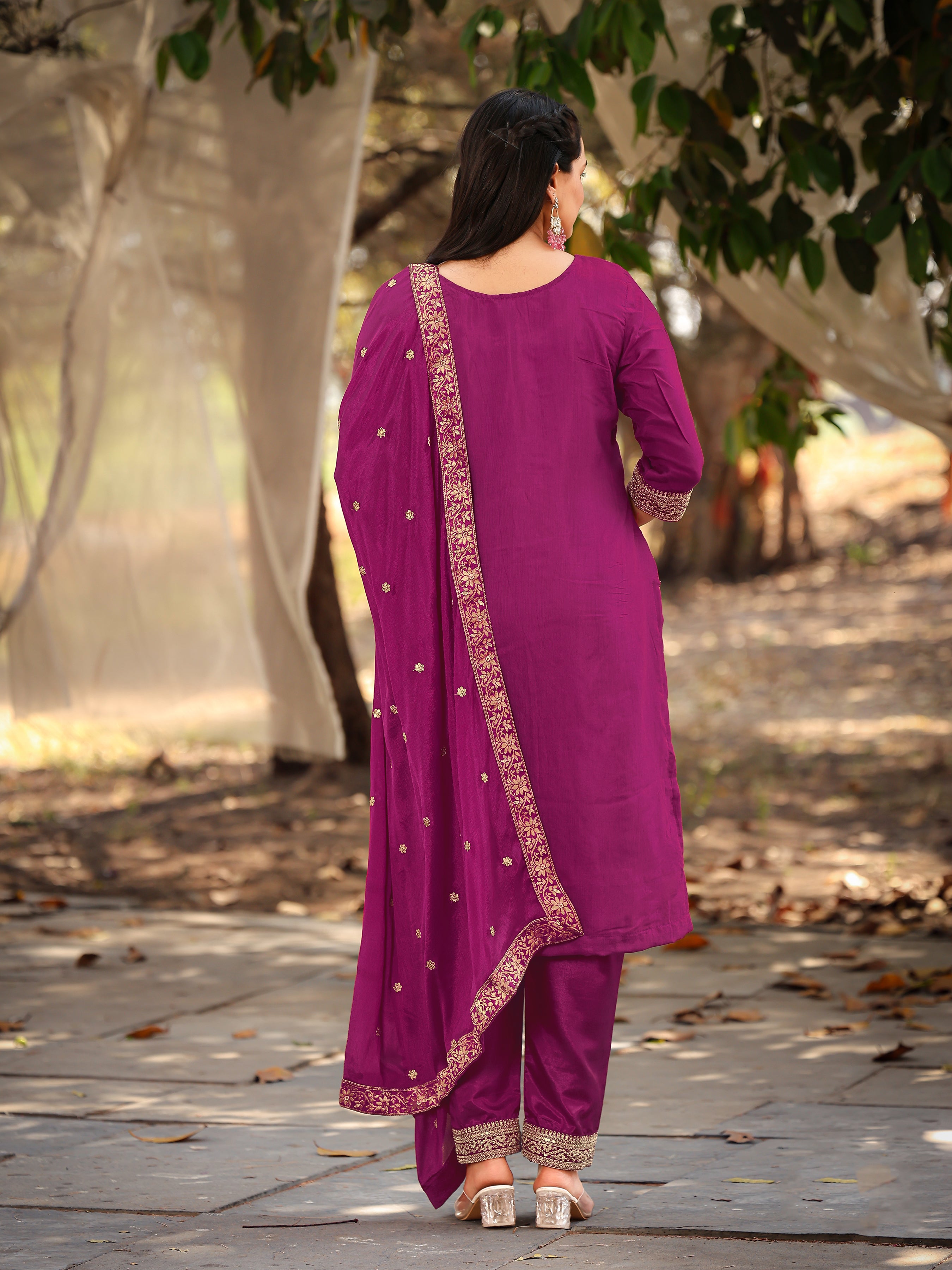 Nakshatra Purple Viscose Jaquard Suit Set