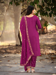 Nakshatra Purple Viscose Jaquard Suit Set