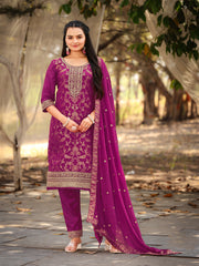 Nakshatra Purple Viscose Jaquard Suit Set