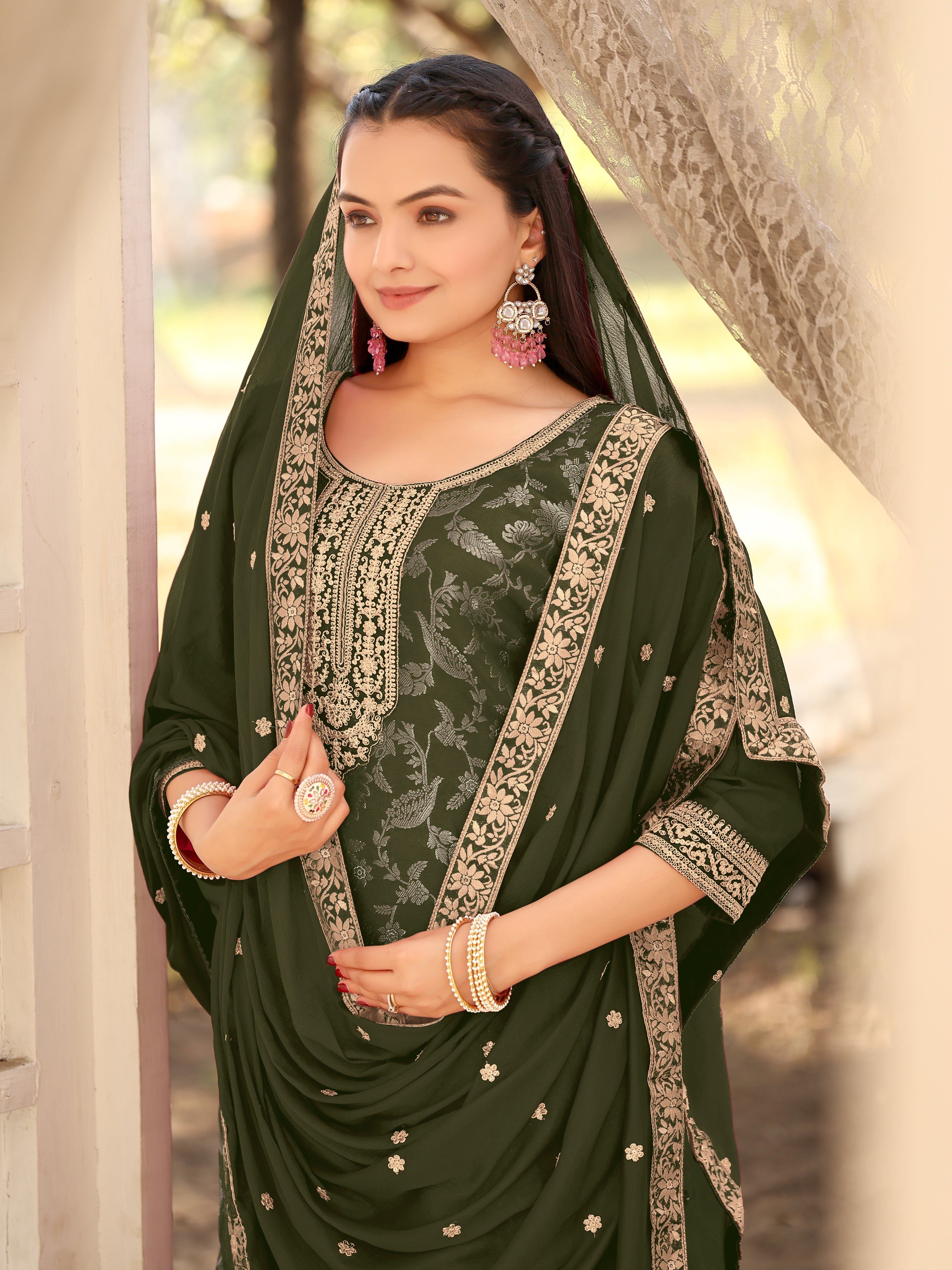 Nakshatra Mahendi Viscose Jaquard Suit Set