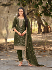 Nakshatra Mahendi Viscose Jaquard Suit Set