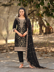 Nakshatra Black Viscose Jaquard Suit Set
