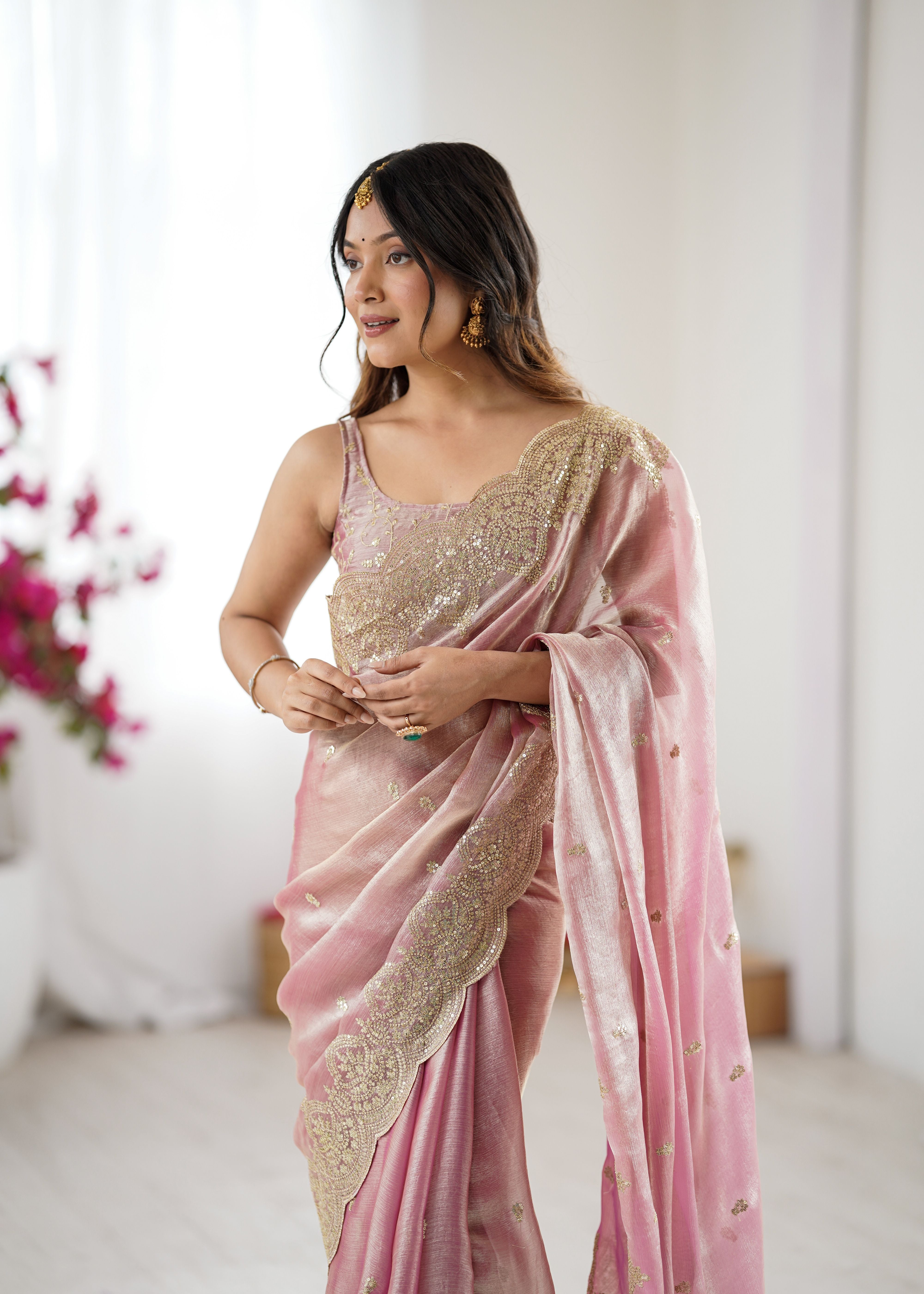 Nakshatra Pink Party Wear Sequined Saree