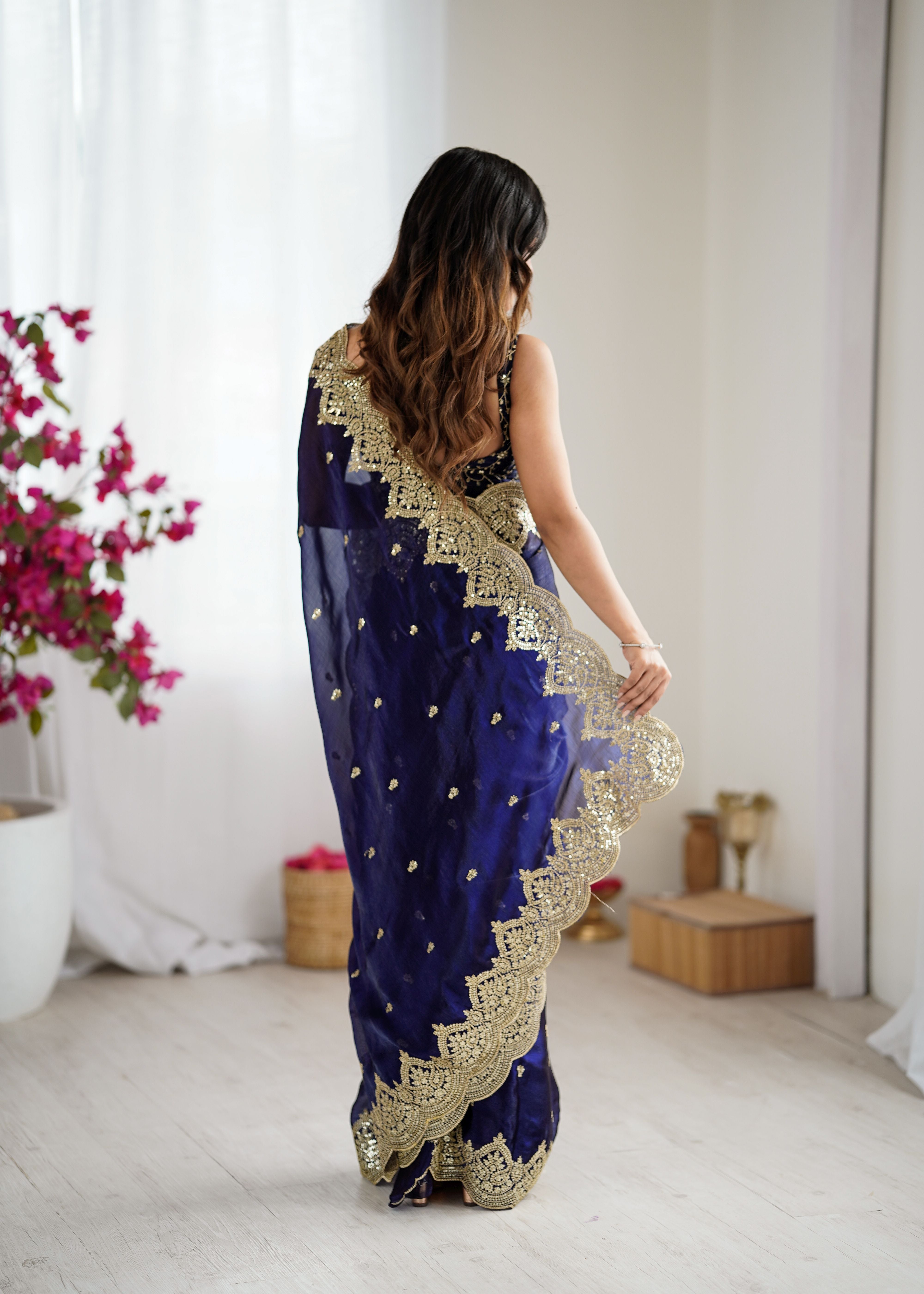 Nakshatra Purple Party Wear Sequined Saree
