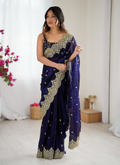 Nakshatra Purple Party Wear Sequined Saree