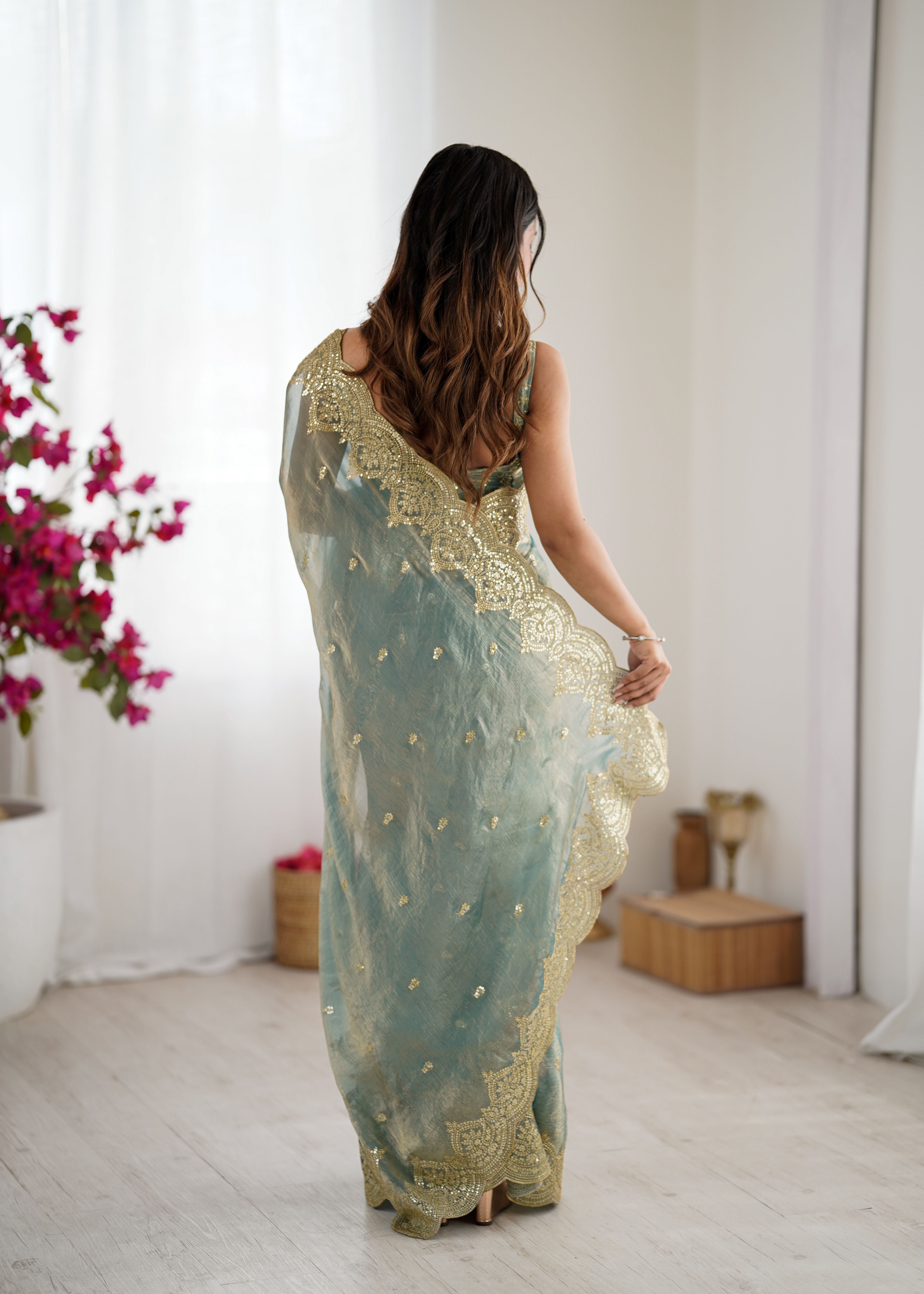 Nakshatra Sky Blue Party Wear Sequined Saree