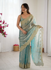 Nakshatra Sky Blue Party Wear Sequined Saree