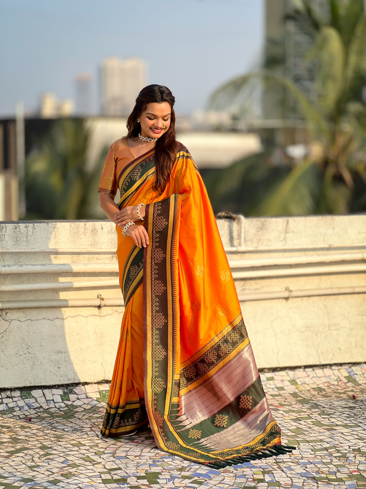 Nakshatra Orange Handwoven soft  Silk Saree