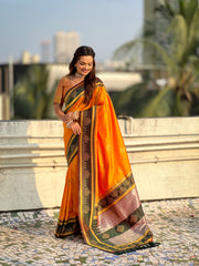Nakshatra Orange Handwoven soft  Silk Saree