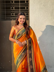 Nakshatra Orange Handwoven soft  Silk Saree