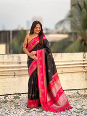Nakshatra Black Handwoven soft  Silk Saree