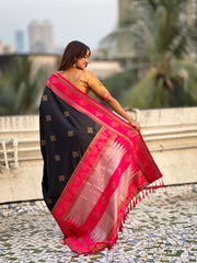 Nakshatra Black Handwoven soft  Silk Saree