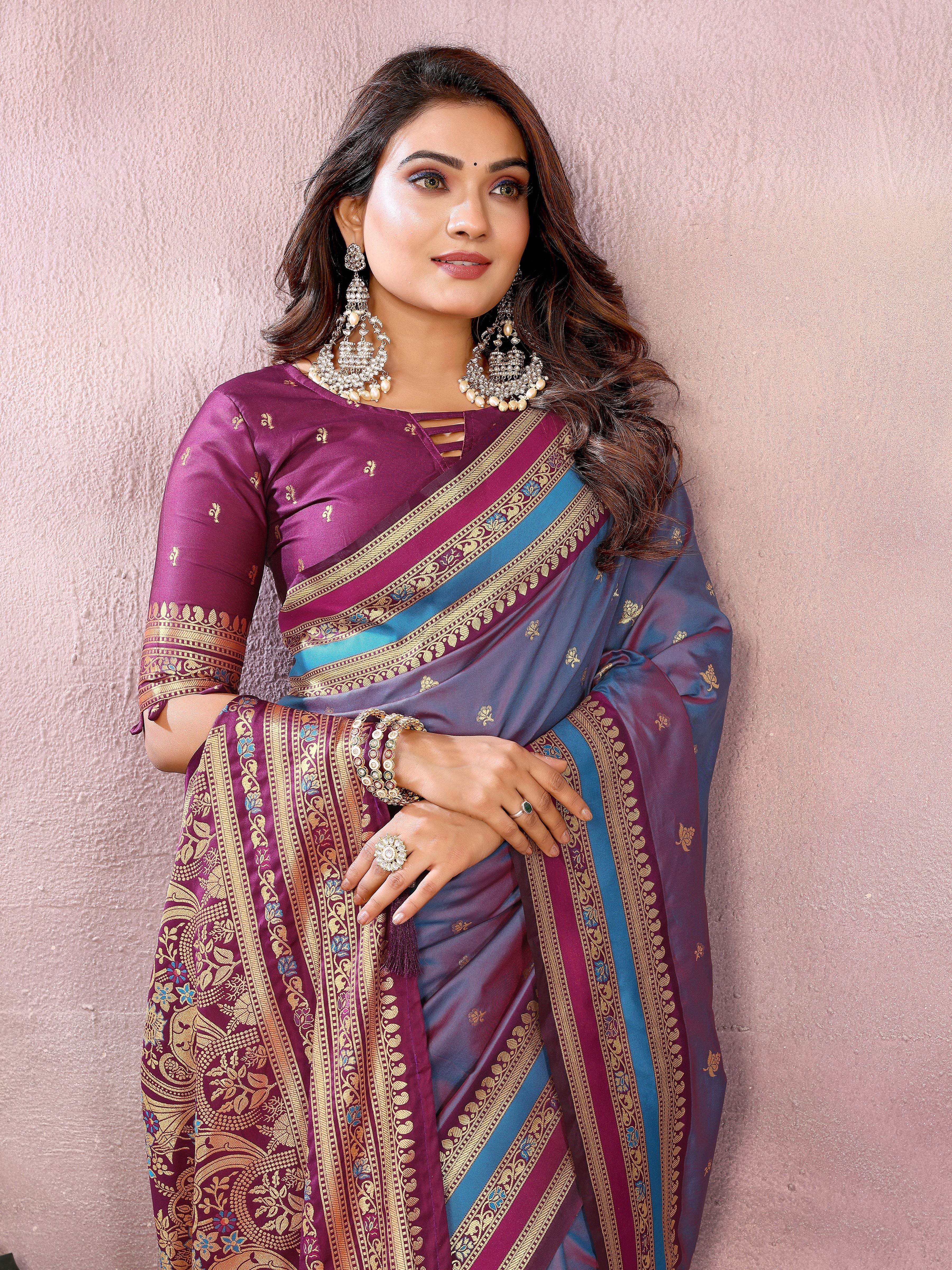 Nakshatra Lavender Pure Handloom Kalamkari Silk Saree with Royal Zari Pallu