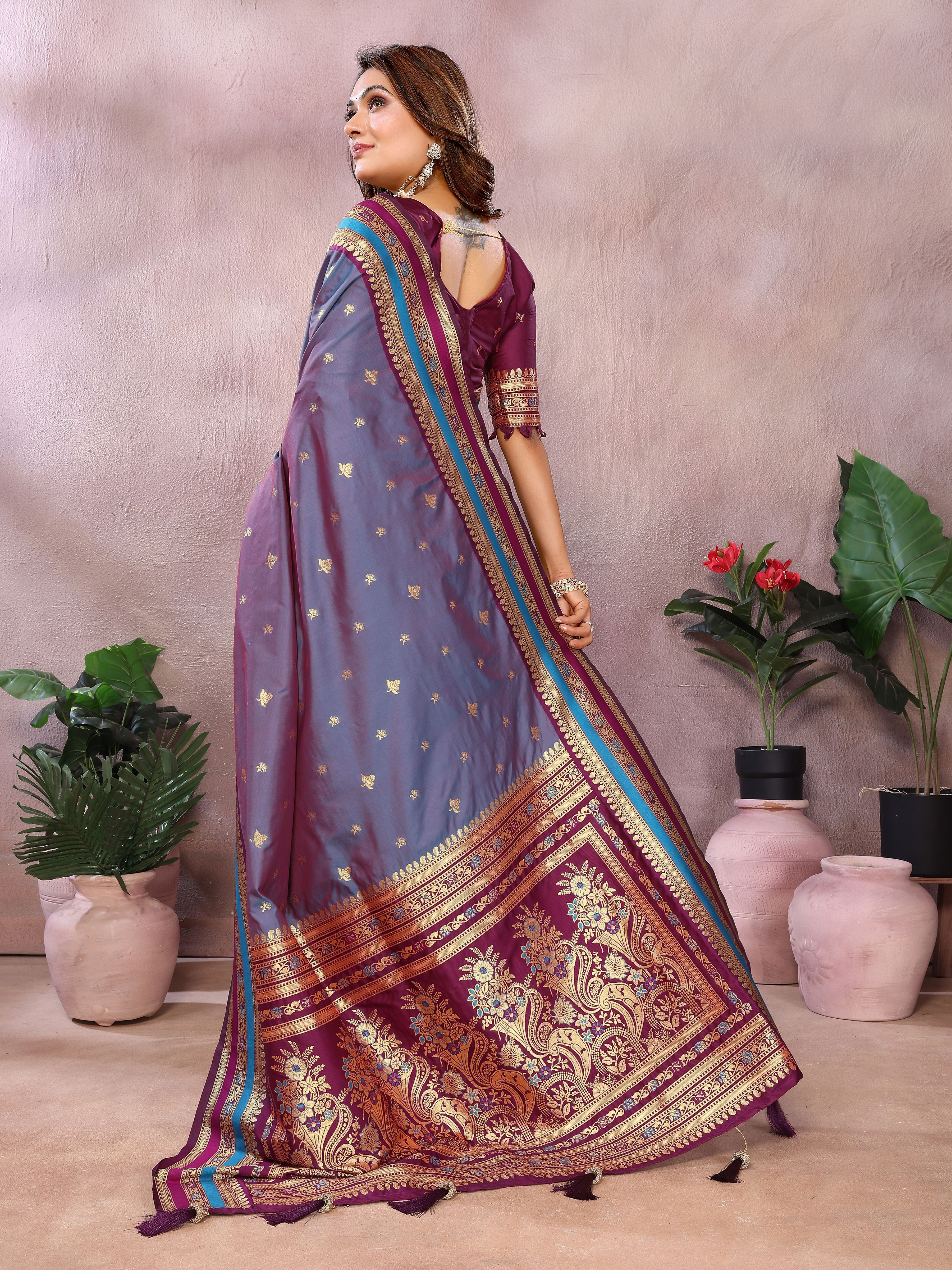 Nakshatra Lavender Pure Handloom Kalamkari Silk Saree with Royal Zari Pallu
