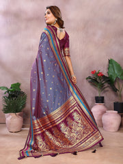 Nakshatra Lavender Pure Handloom Kalamkari Silk Saree with Royal Zari Pallu