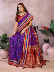 Nakshatra Royal Purple Pure Handloom Kalamkari Silk Saree with Zari Pallu
